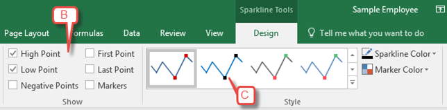 Note that the style options in the Style group